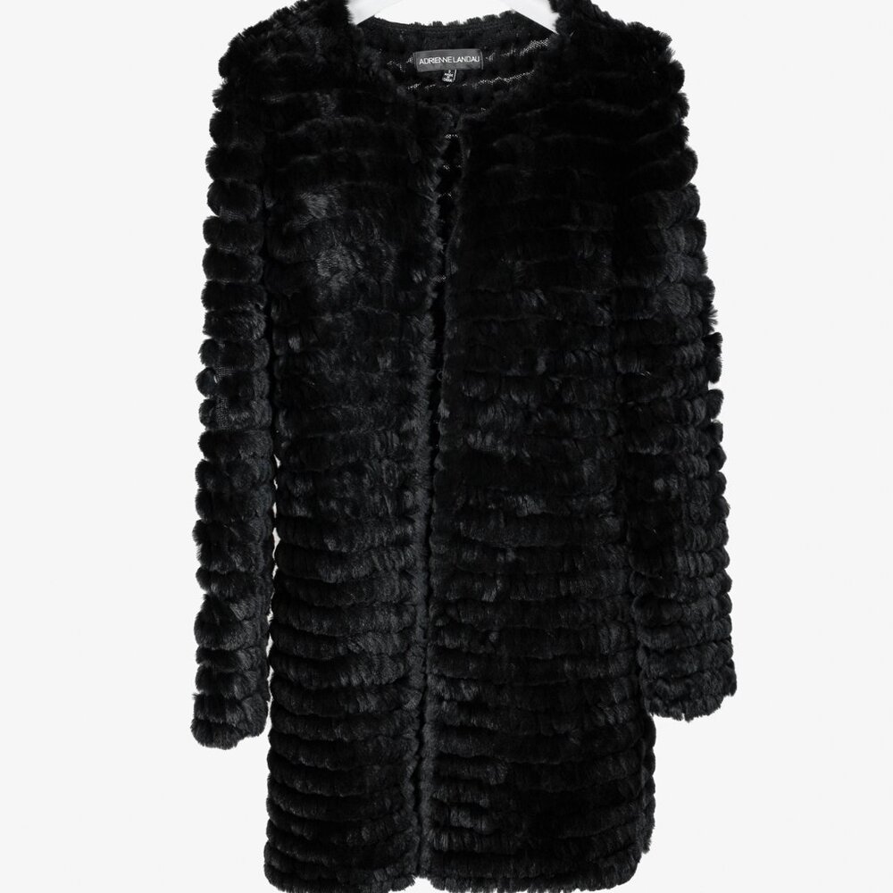 Adrienne Landau Black Rabbit-Fur Jacket